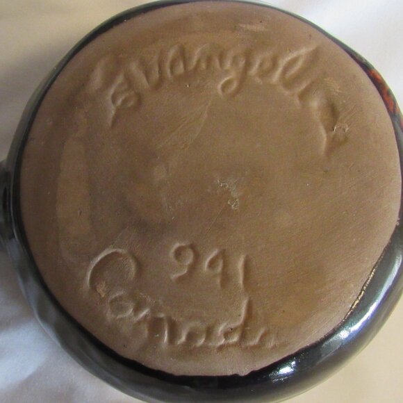 Evangeline Pottery Red/Orange and Black Drip Glaze French Onion Soup Bowl   J544 - Picture 4 of 4